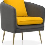 Tattva Woods Arm Chairs- Sofa Chair Arm Chair Living Room Bedroom Reading Chair, Yellow/Gray Contrasting Colors Upholstered Bedroom Barrel Chair with Backrest Pillow, Mid Century Modern Comfy Suede Singel Armchair