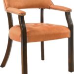 Tattva Woods Upholstered Captain Dining Chair with Arms – Orange PU Leather | Solid Wood Frame | Accent & Office Chair (Single)