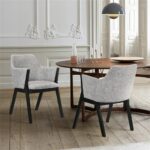 Tattva Woods Renzo Light Fabric Wood Dining Side Chairs-Set of 2, 18" SH, Gray/Black