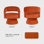Tattva Woods 360 Degree Swivel Accent Chair, Modern Comfy Velvet Round Barrel Chair, Open Back, Plush Foam Cushions, Metal Swivel Base for Living Room/Bedroom/Office, Orange - Image 8