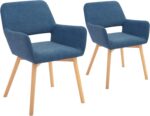 Tattva Woods Fabric Cushion Leisure Modern Living Dining Room Accent Arm Chairs Club Guest with Solid Wood Legs, Set of 2, Blue - Image 5