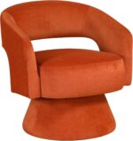 Tattva Woods 360 Degree Swivel Accent Chair, Modern Comfy Velvet Round Barrel Chair, Open Back, Plush Foam Cushions, Metal Swivel Base for Living Room/Bedroom/Office, Orange - Image 6