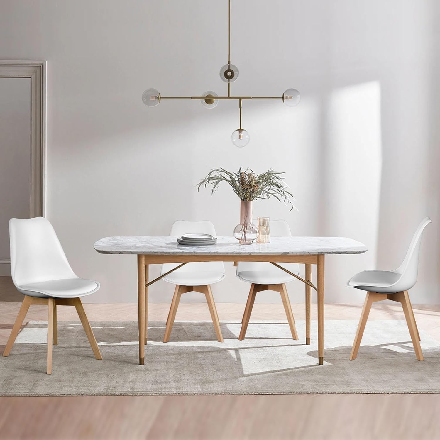 71T1ztQMXRL._AC_SL1500_ Indian Teak Wood 4 Seater Dining Table Set with Upholstered Chairs - Image 1