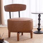Tattva Woods-Swivel Accent Chair Living Room Chair with Back, upholstered Wood mid Century Modern Chair for Bedroom Office, Faux Leather Cognac Brown - Image 5