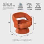 Tattva Woods 360 Degree Swivel Accent Chair, Modern Comfy Velvet Round Barrel Chair, Open Back, Plush Foam Cushions, Metal Swivel Base for Living Room/Bedroom/Office, Orange - Image 11