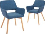 Tattva Woods Fabric Cushion Leisure Modern Living Dining Room Accent Arm Chairs Club Guest with Solid Wood Legs, Set of 2, Blue - Image 8