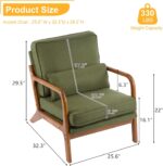 Tattva Woods Mid Century Modern Accent Chair – Green Linen Upholstered Lounge Armchair with Solid Wood Frame & Pillow - Image 6