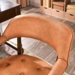 Tattva Woods Upholstered Captain Dining Chair with Arms – Orange PU Leather | Solid Wood Frame | Accent & Office Chair (Single) - Image 4