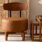 Tattva Woods-Swivel Accent Chair Living Room Chair with Back, upholstered Wood mid Century Modern Chair for Bedroom Office, Faux Leather Cognac Brown - Image 8