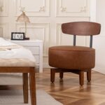 Tattva Woods-Swivel Accent Chair Living Room Chair with Back, upholstered Wood mid Century Modern Chair for Bedroom Office, Faux Leather Cognac Brown - Image 3