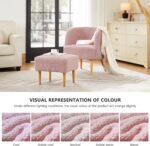 Living&Giving Accent Chair with Ottoman Sherpa Armchair and Ottoman Set with Back,Wood Legs Chair with Arms for Reading,Living Room,Bedroom Pink - Image 2