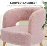 Living&Giving Accent Chair with Ottoman Sherpa Armchair and Ottoman Set with Back,Wood Legs Chair with Arms for Reading,Living Room,Bedroom Pink - Image 4