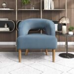 Tattva Woods Accent Arm Chair, Modern Comfy Velvet Accent Chair, Open Back with Solid Wood Legs for Living Room/Bedroom/Office/Waiting Room, Blue - Image 6
