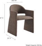 Tattva Woods Upholstered Fabric Dining Armchair in Mocha - Modern Curved Dining Chair with Open-Back - Living Room Barrel Lounge Chair - Single Upholstered Accent Chair with Arms - Image 9