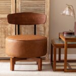 Tattva Woods-Swivel Accent Chair Living Room Chair with Back, upholstered Wood mid Century Modern Chair for Bedroom Office, Faux Leather Cognac Brown - Image 2