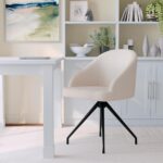 Tattva Woods Swivel Task Chair with Sloped Arms for Home Office in White Boucle with Oil Rubbed Bronze Frame