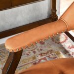 Tattva Woods Upholstered Captain Dining Chair with Arms – Orange PU Leather | Solid Wood Frame | Accent & Office Chair (Single) - Image 3