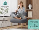 Tattva Woods Sherpa Boucle Accent Chair – Grey | Modern Barrel Lounge Chair with Gold Metal Legs | Fluffy Upholstered Side Chair for Living Room, Bedroom & Small Spaces - Image 5