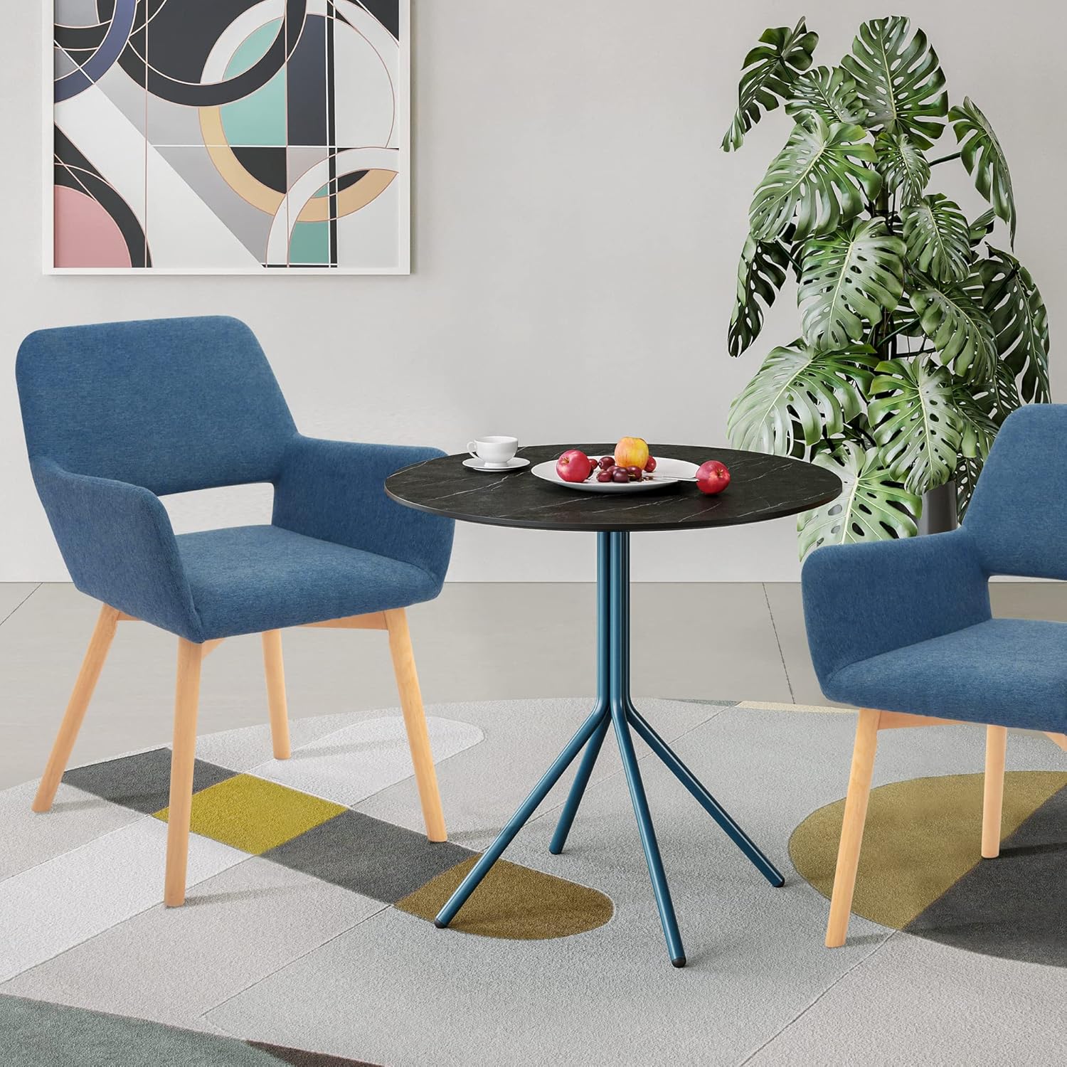 81X7j3DeP6L._AC_SL1500_ Tattva Woods Fabric Cushion Leisure Modern Living Dining Room Accent Arm Chairs Club Guest with Solid Wood Legs, Set of 2, Blue - Image 1