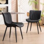 Modern Solid Indian Teak Wood Upholstered Dining Chair – Contemporary Sculpted Design (set of 2)