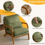 Tattva Woods Mid Century Modern Accent Chair – Green Linen Upholstered Lounge Armchair with Solid Wood Frame & Pillow - Image 5