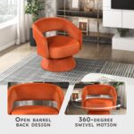Tattva Woods 360 Degree Swivel Accent Chair, Modern Comfy Velvet Round Barrel Chair, Open Back, Plush Foam Cushions, Metal Swivel Base for Living Room/Bedroom/Office, Orange - Image 10