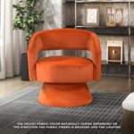 Tattva Woods 360 Degree Swivel Accent Chair, Modern Comfy Velvet Round Barrel Chair, Open Back, Plush Foam Cushions, Metal Swivel Base for Living Room/Bedroom/Office, Orange