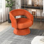 Tattva Woods 360 Degree Swivel Accent Chair, Modern Comfy Velvet Round Barrel Chair, Open Back, Plush Foam Cushions, Metal Swivel Base for Living Room/Bedroom/Office, Orange - Image 12