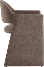 Tattva Woods Upholstered Fabric Dining Armchair in Mocha - Modern Curved Dining Chair with Open-Back - Living Room Barrel Lounge Chair - Single Upholstered Accent Chair with Arms - Image 5