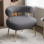 Tattva Woods Sherpa Boucle Accent Chair – Grey | Modern Barrel Lounge Chair with Gold Metal Legs | Fluffy Upholstered Side Chair for Living Room, Bedroom & Small Spaces