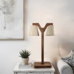Elania Wooden Table Lamp with Brown Base and Premium White Fabric Lampshade (BULB NOT INCLUDED)