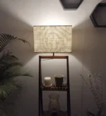Tattva Woods Wooden Floor Lamp with Brown Base and Jute Fabric Lampshade (BULB NOT INCLUDED)