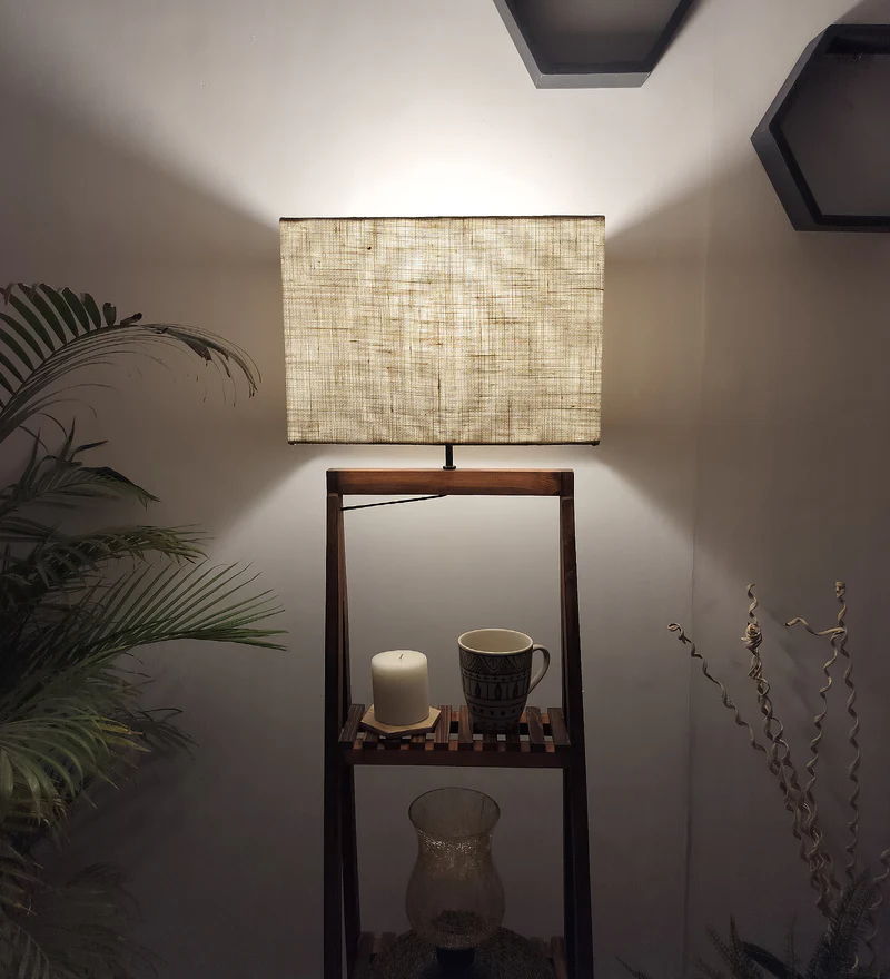Raphael-Brown-Wooden-Floor-Lamp-5 Tattva Woods Wooden Floor Lamp with Brown Base and Jute Fabric Lampshade (BULB NOT INCLUDED) - Image 1