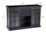 Sideboard Buffet Storage Cabinet with 2 Glass Doors & 2 Drawers Coffee Bar Modern Farmhouse Style Entryway Cabinet for Kitchen Dining Room Living Room, Black - Image 2