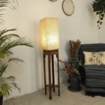Sputnik Wooden Floor Lamp with Brown Base and Beige Fabric Lampshade (BULB NOT INCLUDED)