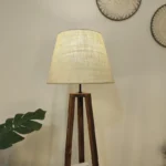 Vantage Wooden Floor Lamp with Brown Base and Jute Fabric Lampshade (BULB NOT INCLUDED)