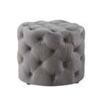 DOE BUCK ROUND TUFTED VELVET OTTAMAN/POUFEE IN GREY - Image 2