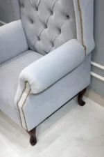 Solid Wood Wing Chair with Deep Seat Comfort & Classic Elegant Design - Image 2