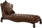 Light Brown Faux Leather Chaise with 1 Pillow - Image 2