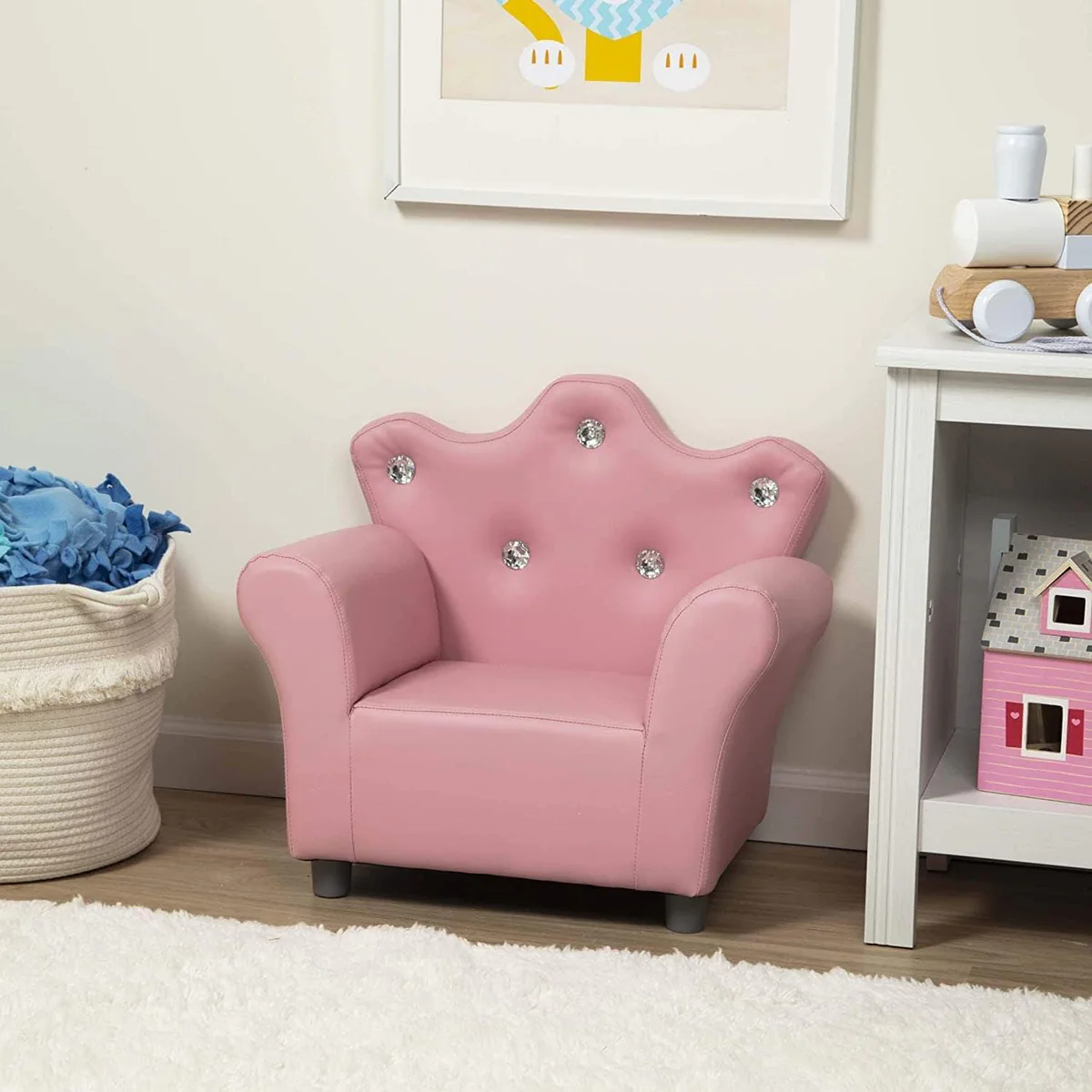71TerI_mTaL._AC_SL1500 Pink Faux Leather Child’s Crown-Back Armchair (Kid’s Furniture) - Image 1