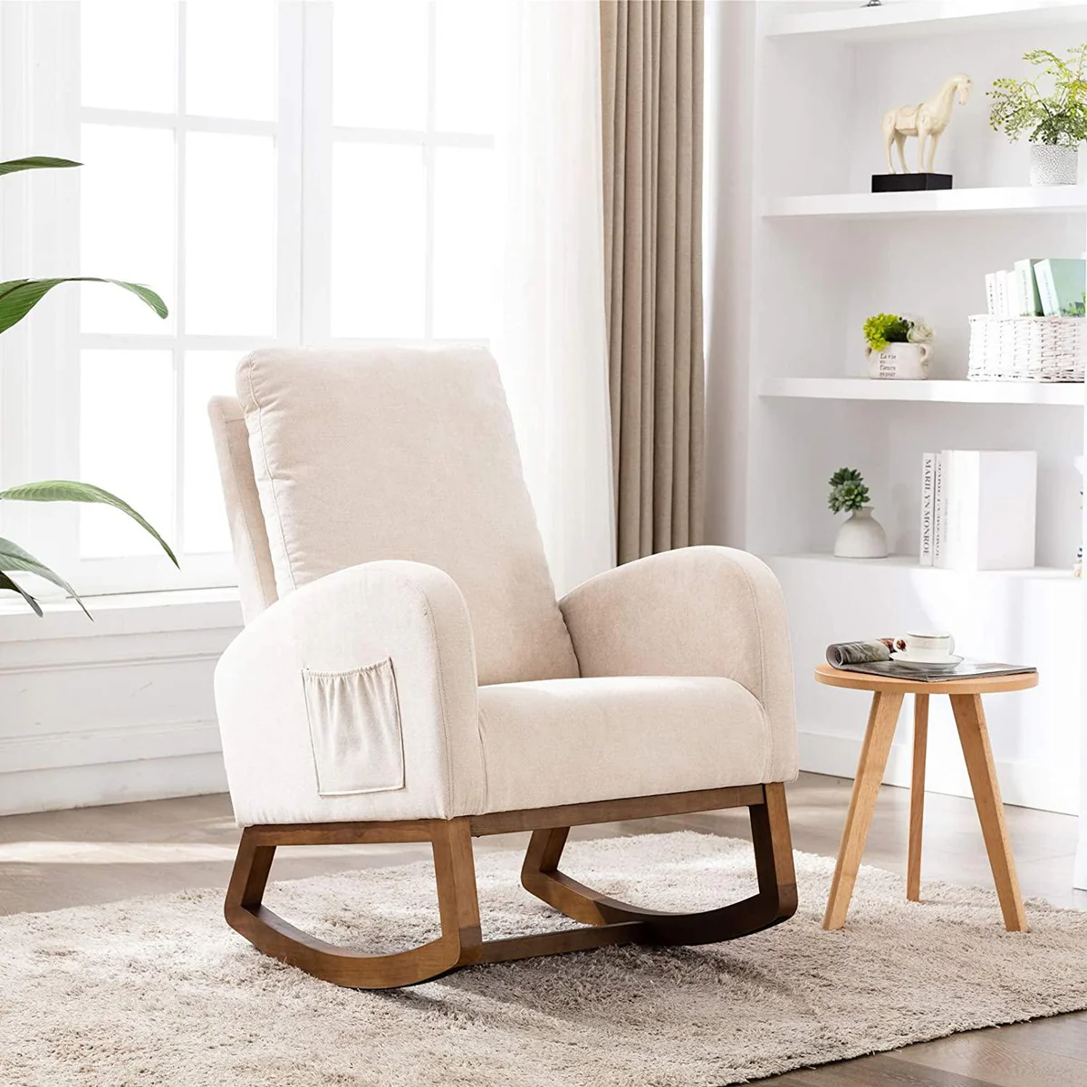 71cRndhXWzL._AC_SL1500 (1) Rocking Chair Mid-Century Modern Nursery Rocking Armchair Upholstered Tall Back Accent Glider Rocker for Living Room - Image 1