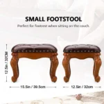 Small Footstool Ottoman Upholstered Footstool, Solid Rubber Wood/Living Room Stool. (Brown) - Image 3