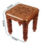 SHEESHAM WOOD BRASS CARVING STOLL II WOODEN CARVING STOOL II ANTIQUE DESIGN STOOL - Image 4