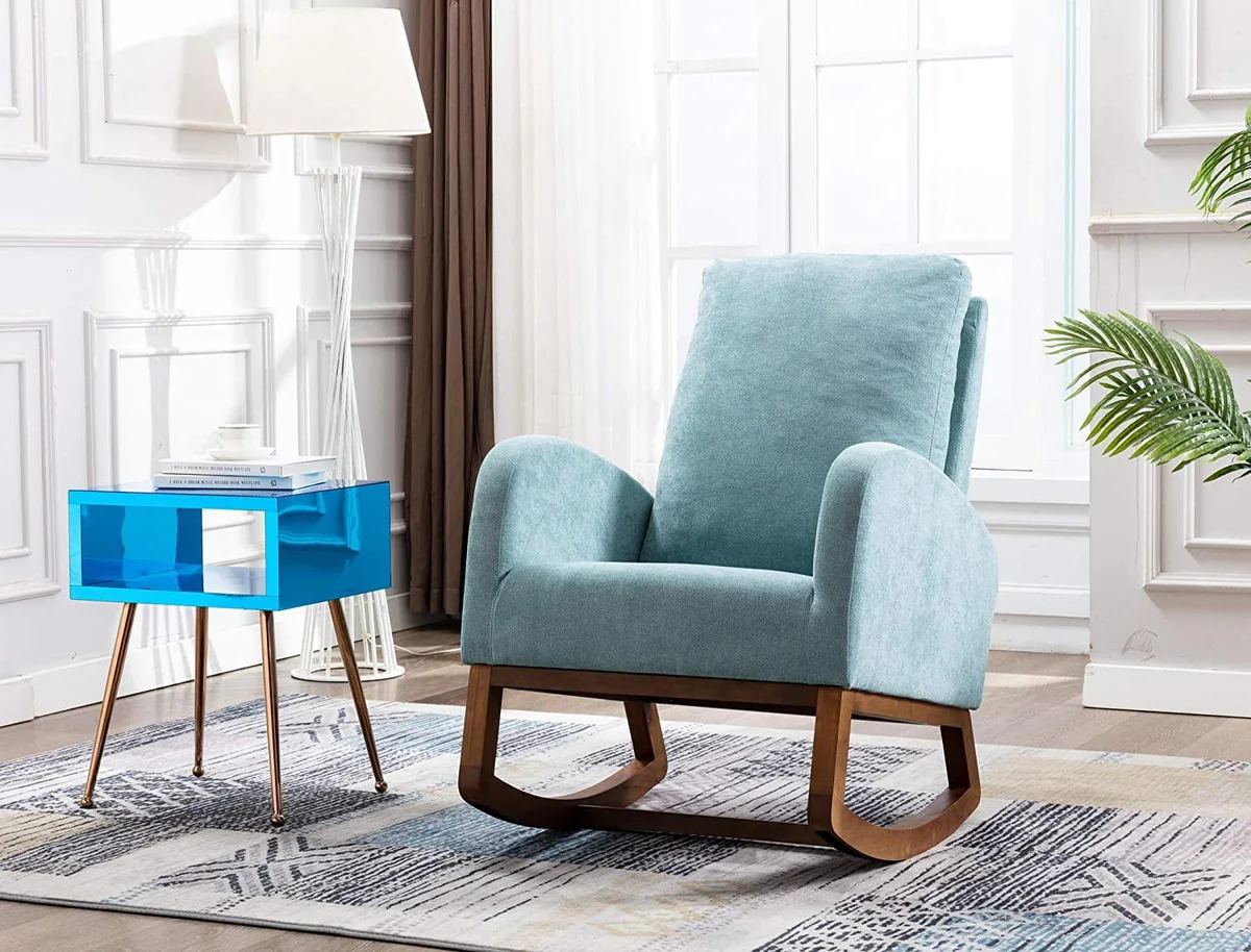 81oq07BqwrL._AC_SL1500 Rocking Chair Mid-Century Modern Nursery Rocking Armchair Upholstered Tall Back Accent Glider Rocker for Living Room - Image 1