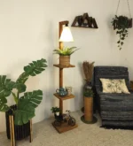 Andre Wooden Floor Lamp with Brown Base and Jute Fabric Lampshade (BULB NOT INCLUDED) - Image 3