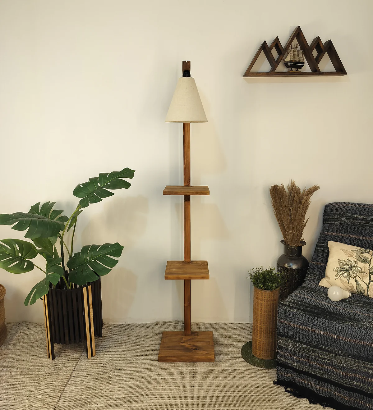 Andre-Wooden-Floor-Lamp-8 Andre Wooden Floor Lamp with Brown Base and Jute Fabric Lampshade (BULB NOT INCLUDED) - Image 1