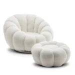 Luxe Upholstered Swivel Accent Chair with Footstool - Image 2