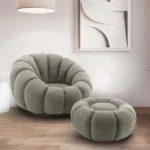 Luxe Upholstered Swivel Accent Chair with Footstool - Image 4