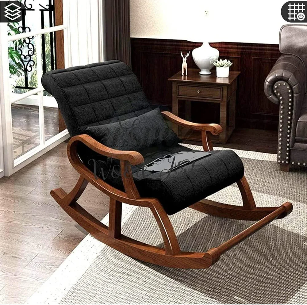 g1_81d90cec-c580-441b-b841-96257dfbd416 Handcrafted Teak Wood Modern Ergonomic Rocking Chair (Black) - Image 1