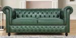 Leatherette Chesterfield 2 Seater Sofa In Olive Green Finish - Image 6